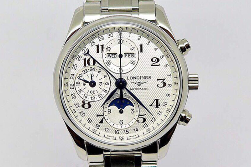 Longines Master Moonphase Chronograph SS White Dial on Bracelet A7751