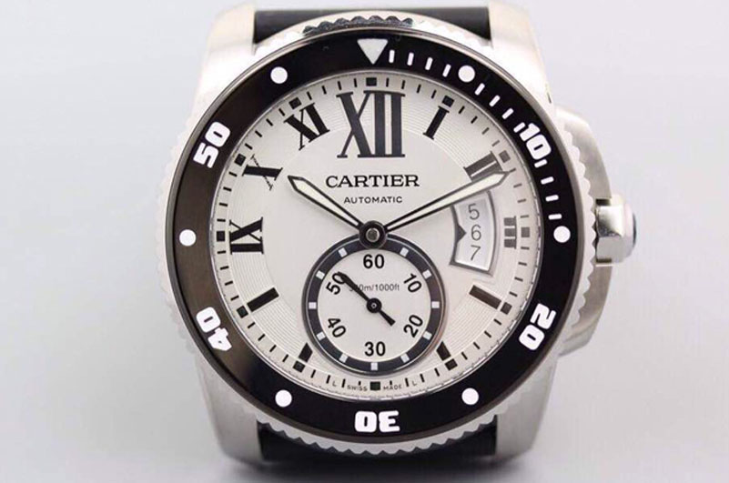 Calibre de Cartier Diver TF 1:1 Best Edition SS White Dial on Black Rubber Strap MIYOTA Movement