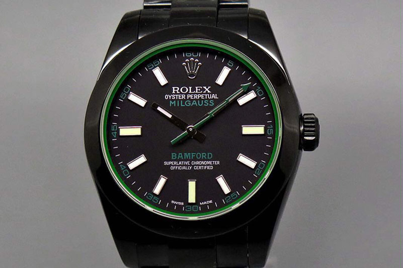 Rolex Milgauss BAMFORD JF 1:1 Green Sapphire Black Dial on PVD Bracelet A2824