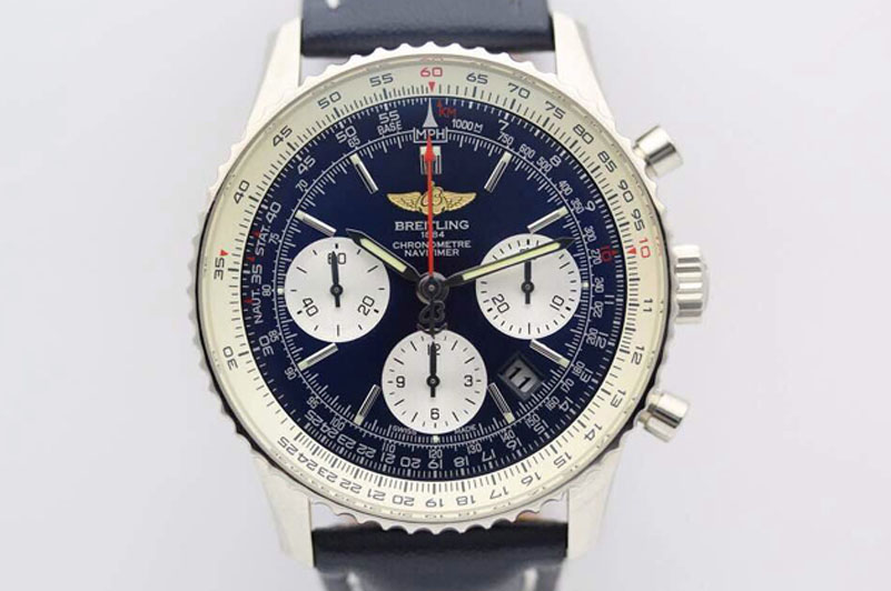 Breitling Navitimer 01 1:1 SS Blue Dial on Blue Leather Strap A7750