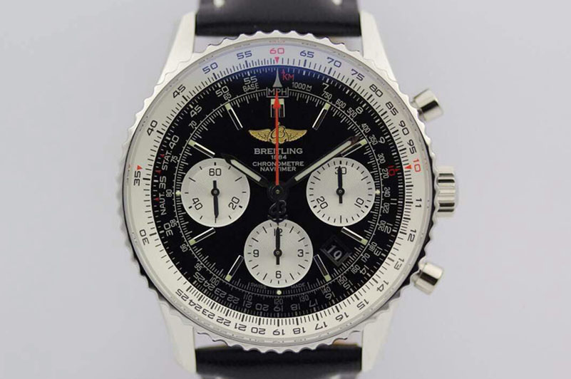 Breitling Navitimer 01 1:1 SS Black Dial on Black Leather Strap A7750