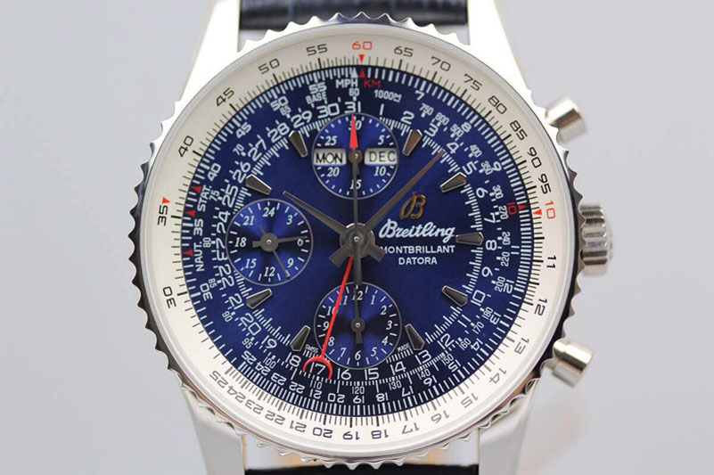 Breitling Datora Montbrillant Chrono SS JF 1:1 Best Edition Blue Dial on Blue Leather Strap A7751