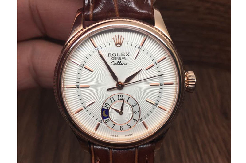 Rolex Cellini 50515 RG White Dial on Brown Leather Strap A23J