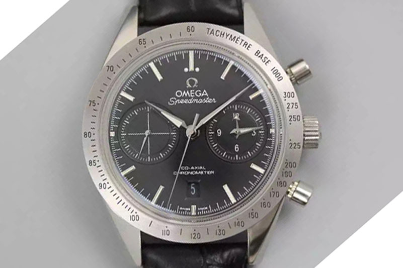 Omega Speedmaster ’57 SS Chrono AXF Best Edition Black Dial on Black Leather Strap A7750