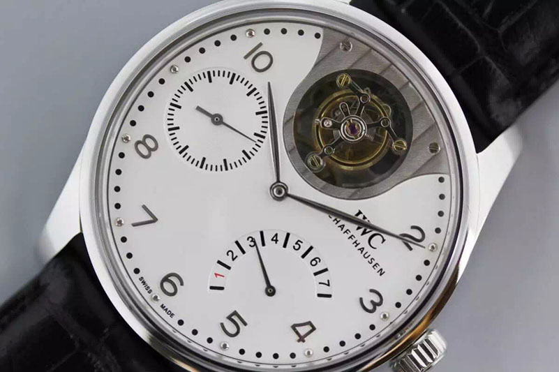IWC Portuguese Tourbillon Mystere SS White Black Leather New Movement