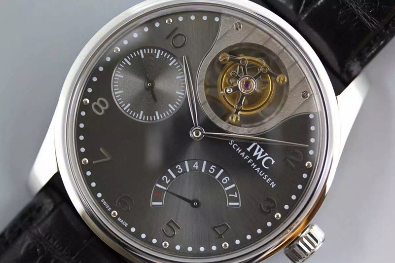 IWC Portuguese Tourbillon Mystere SS Grey Dial Black Leather New Movement
