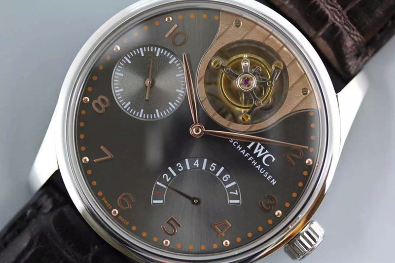 IWC Portuguese Tourbillon Mystere SS Grey Dial Black Leather New Movement