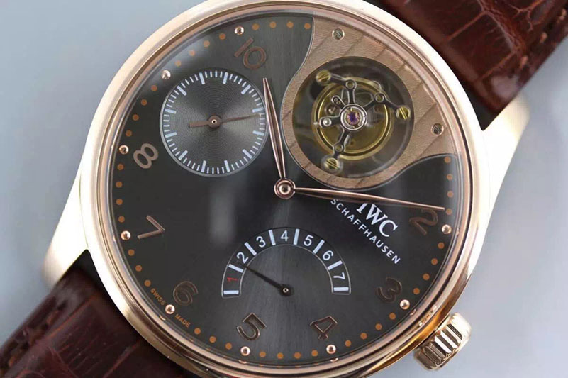 IWC Portuguese Tourbillon Mystere RG Grey Dial Black Leather New Movement