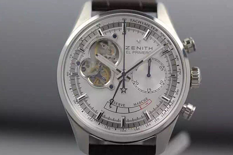 Zenith El Primero SS AXF Silver Dial on Black Leather Strap Asian Manual Winding Chronograph Movement