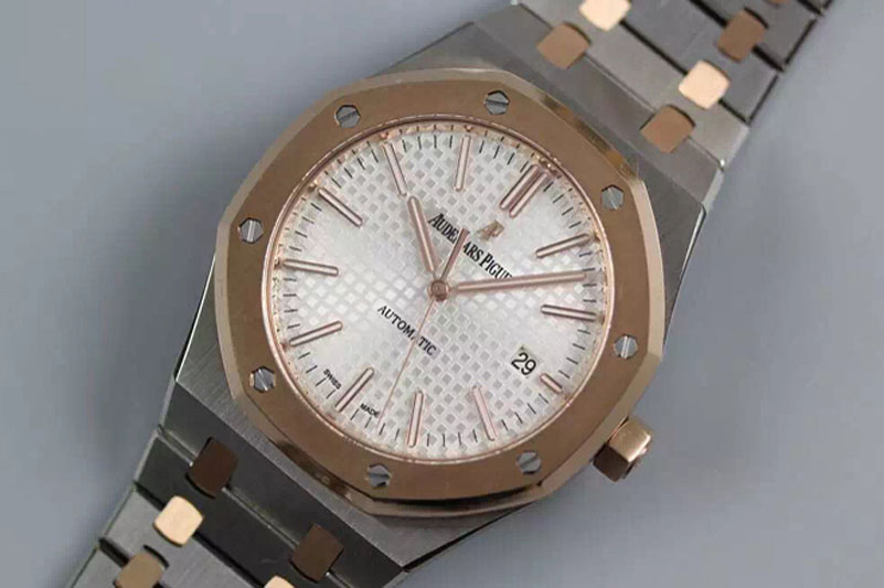 Audemars Piguet Royal Oak 41mm 15400 RG Bezel TF 1:1 Best Edition Silver Dial on SS/RG Bracelet MIYOTA 9015