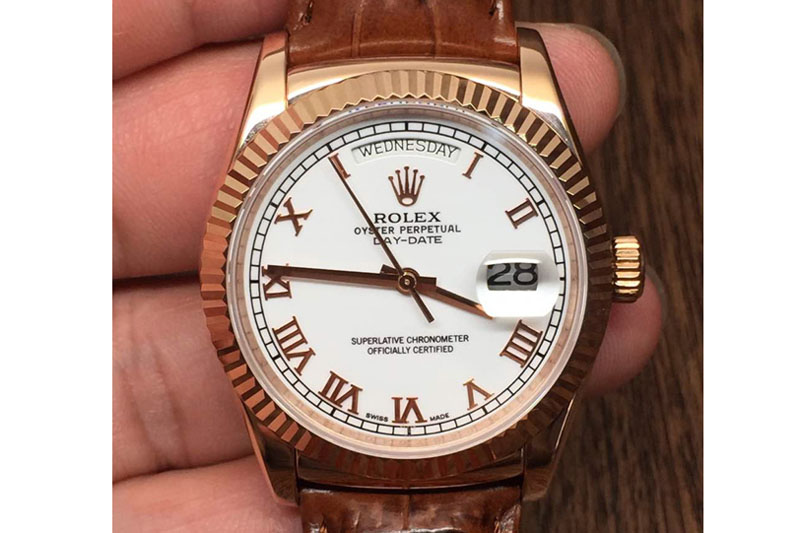 Rolex DayDate Fluted White Roman RG/LE Asian 2836