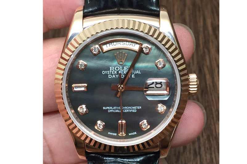 Rolex DayDate Fluted M-Black Diam SS/LE Asian 2836