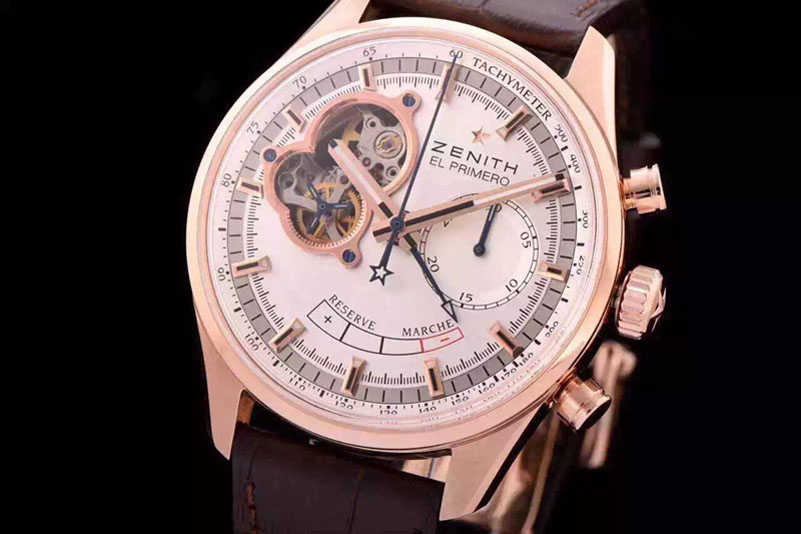 Zenith El Primero RG AXF Silver Dial on Brown Leather Strap Asian Manual Winding Chronograph Movement