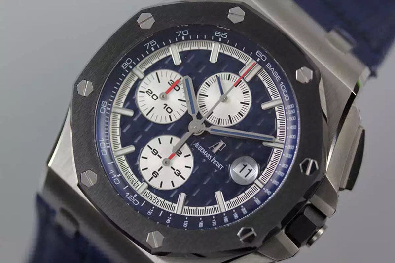 Audemars Piguet Royal Oak Offshore 44mm SS JF 1:1 Best Edition Blue Dial on Blue Leather Strap A3126