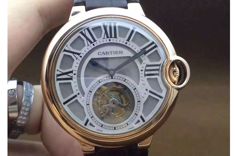 Cartier Ballon Bleu Tourbillon RG Cream Dial on Black Leather Strap