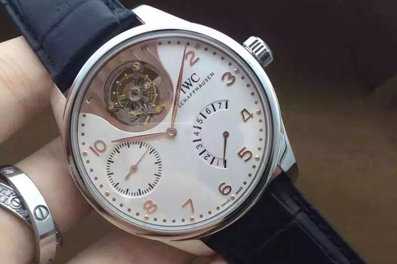 IWC Portuguese Tourbillon Mystere SS White Black Leather New Movement