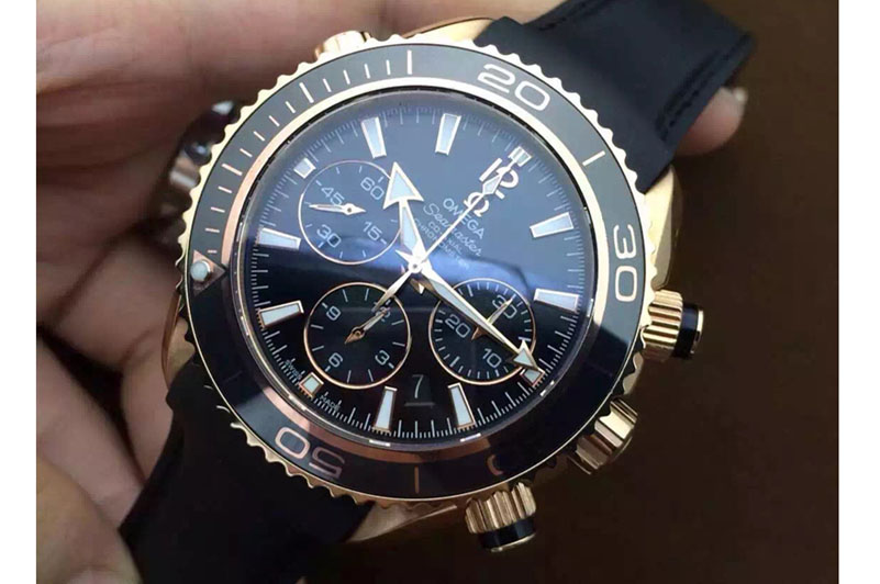 Omega Seamaster CO-AXIAL Chrono RG Black Ceramic Black Dial on Black Rubber Strap A7750