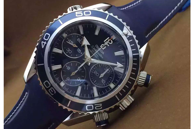 Omega Seamaster CO-AXIAL Chrono SS Blue Ceramic Blue Dial on blue Rubber Strap A7750