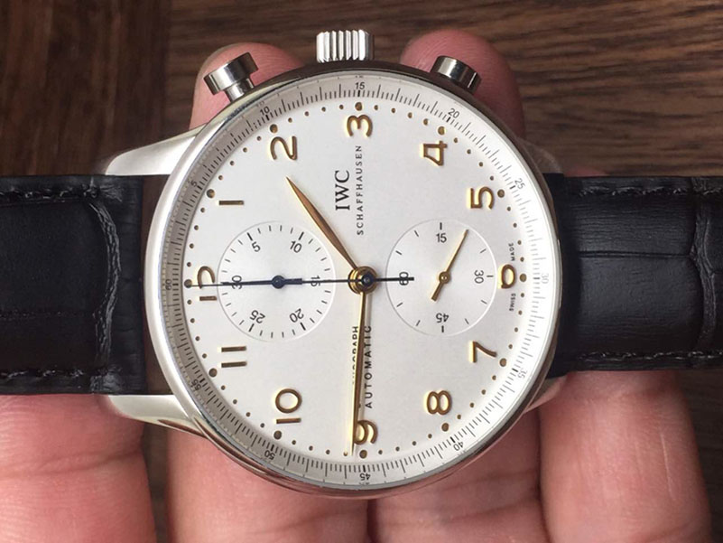 IWC Portuguese 40mm Chrono JJ SS White Dial on Black Leather Strap A7750