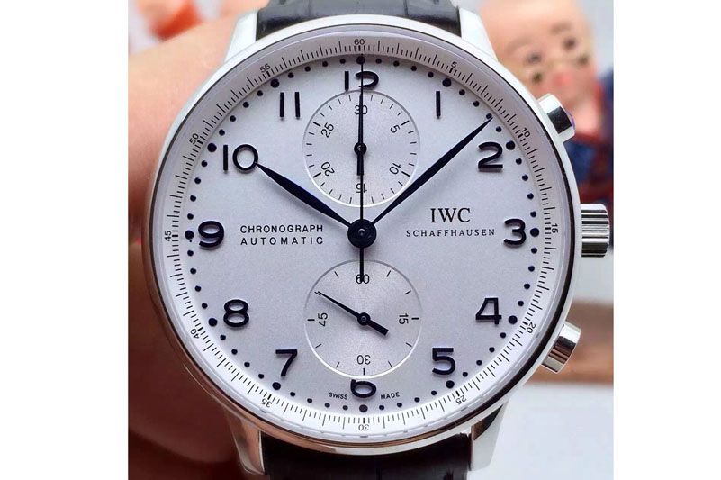 IWC 371417 Portuguese 40mm Chrono SS White Dial on Black Leather Strap A89000