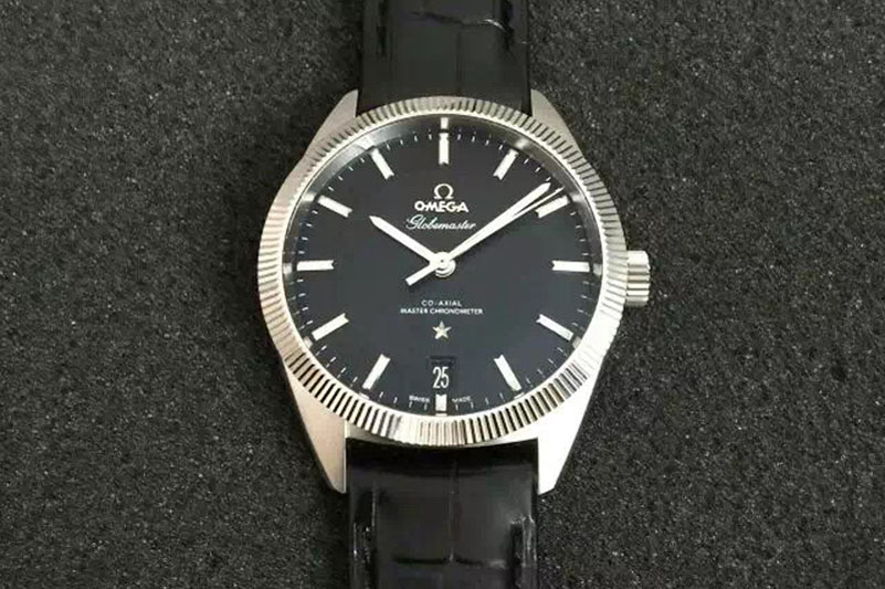Omega Globemaster Master Chronometer SS V6F Best Edition Black Dial on Black Leather Strap A8900