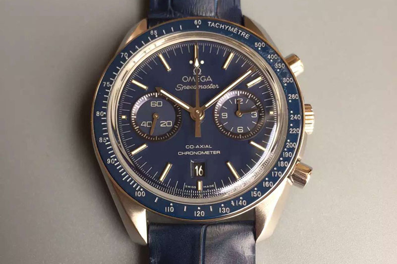 Omega Speedmaster Professional Moonwatch Chronograph Blue dial Best Edition on Leather Strap A9300