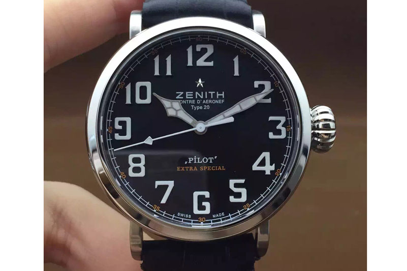 Zenith Polit Extra Special SS/LE Black Dial on Black leather strap 23J