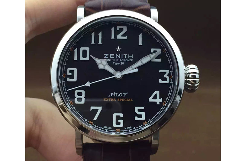 Zenith Polit Extra Special SS/LE Black Dial on Brown leather strap 23J