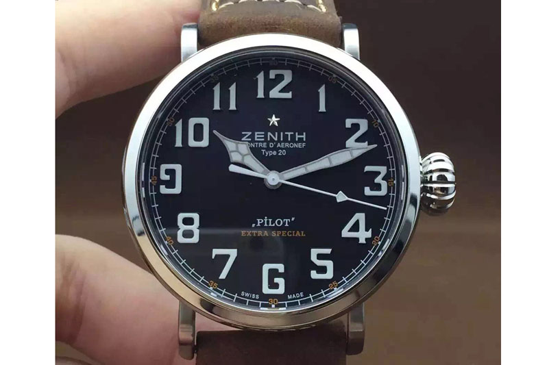 Zenith Polit Extra Special SS/LE Black Dial on leather strap 23J