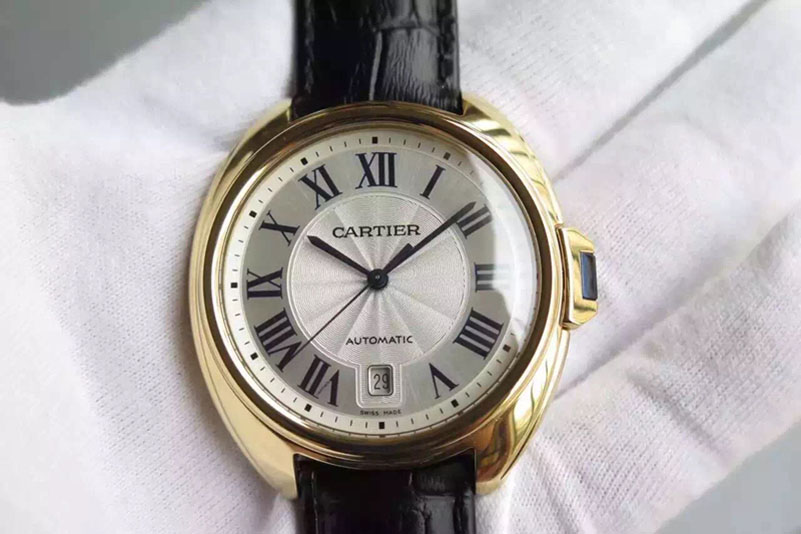 Cle de Cartier YG V6F Best Edition White Textured Dial on Black Leather Strap MIYOTA9015
