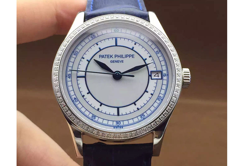 Patek Philippe 5296 Calastrava SS/Blue LE Diamond Bezel White A324