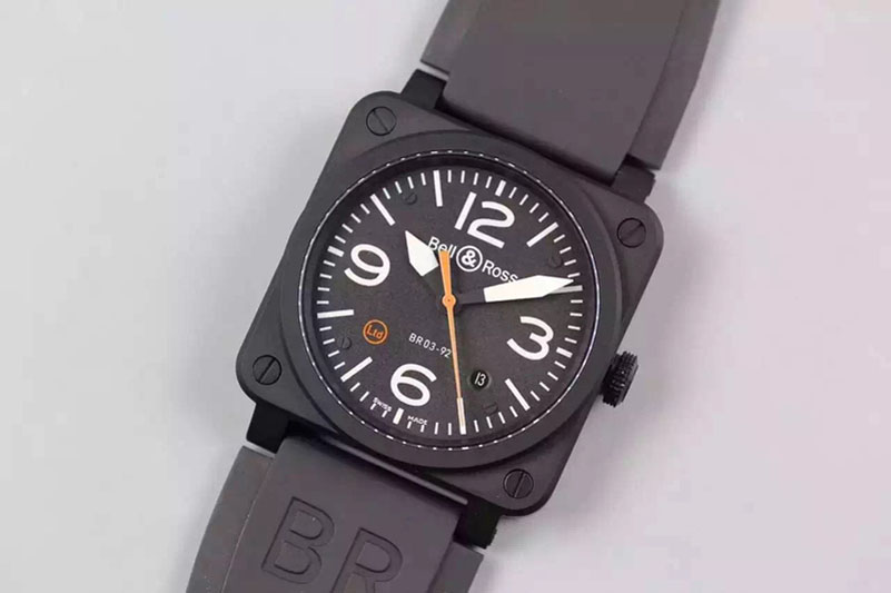 Bell&Ross BR 03-92 PVD Case Black Dial (Orange Second Hand) 42.5mm on Rubber Strap MIYOTA 9015