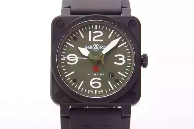 Bell&Ross BR 03-92 Military Type PVD Case Dial 42.5mm on Rubber STrap MIYOTA 9015