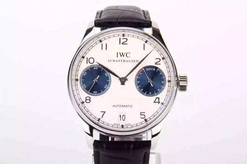 IWC Portuguese Real PR IW500703 ZF 1:1 Best Edition White Dial Blue Subdial on Black Leather Strap A52010