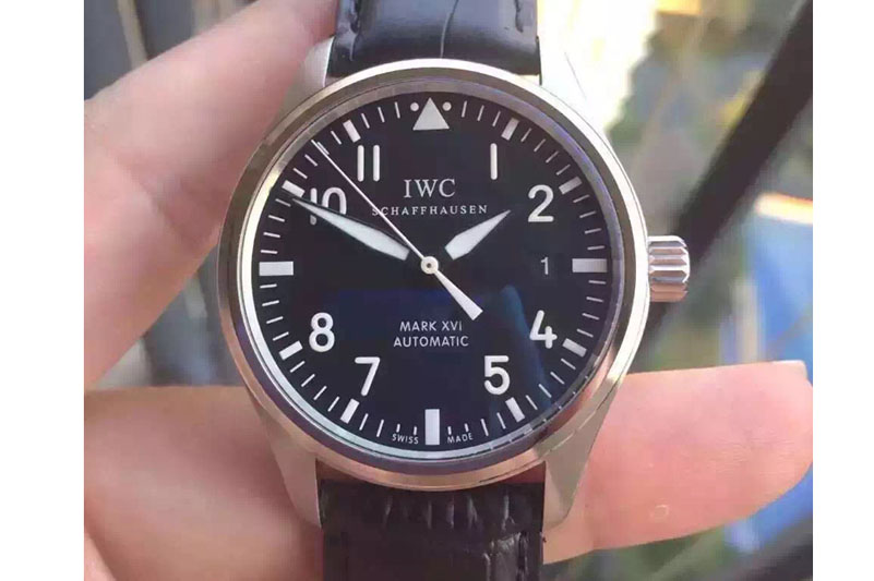 IWC Mark XVI 1:1 Best Edition MKF SS Black Dial A2892 on Black Leather Strap