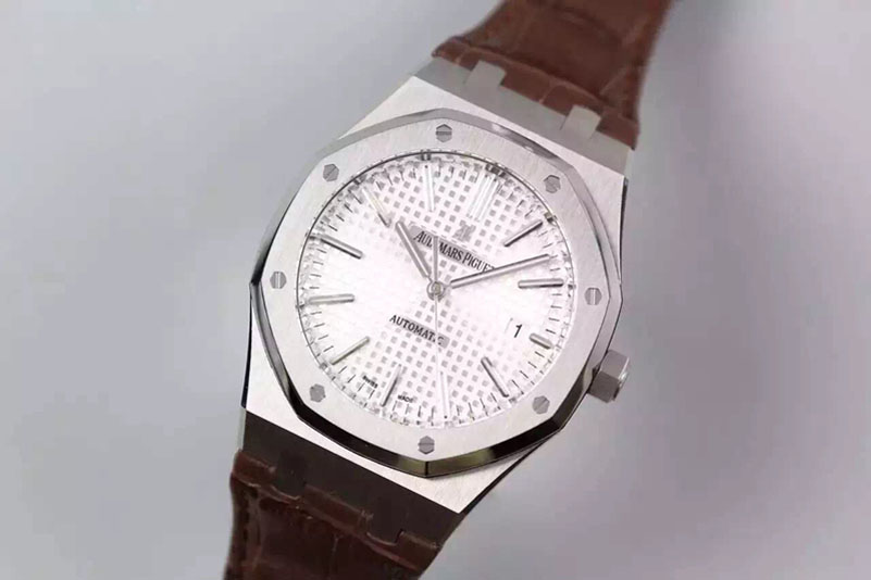 Audemars Piguet Royal Oak 41mm 15400 SS JF 1:1 Best Edition Silver Dial on Brown Leather Strap A3120