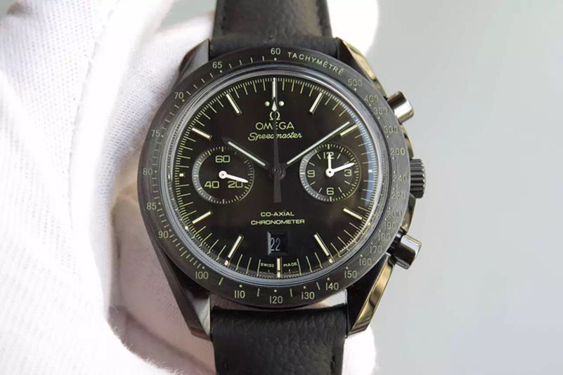 Omega Speedmaster Professional Moonwatch Chronograph PVD Case On Leather Strap Best Edition A9300