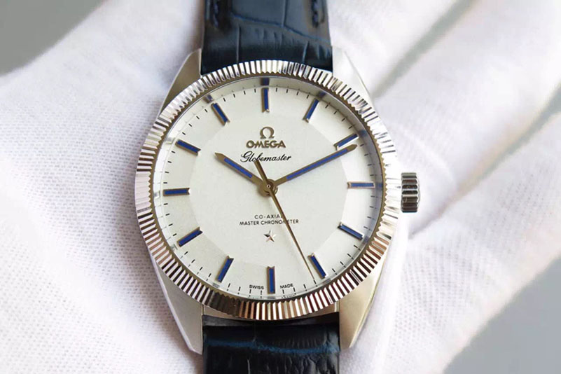 Omega Globemaster Master Chronometer SS V6F Best Edition White Dial Blue Markers on Blue Leather Strap A8913