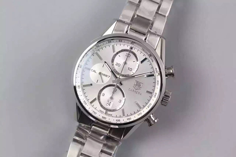 Tag Heuer Carrera CAL1887 Chronograph 41mm SS V6F 1:1 Best Edition White Dial on SS Bracelet CAL1887