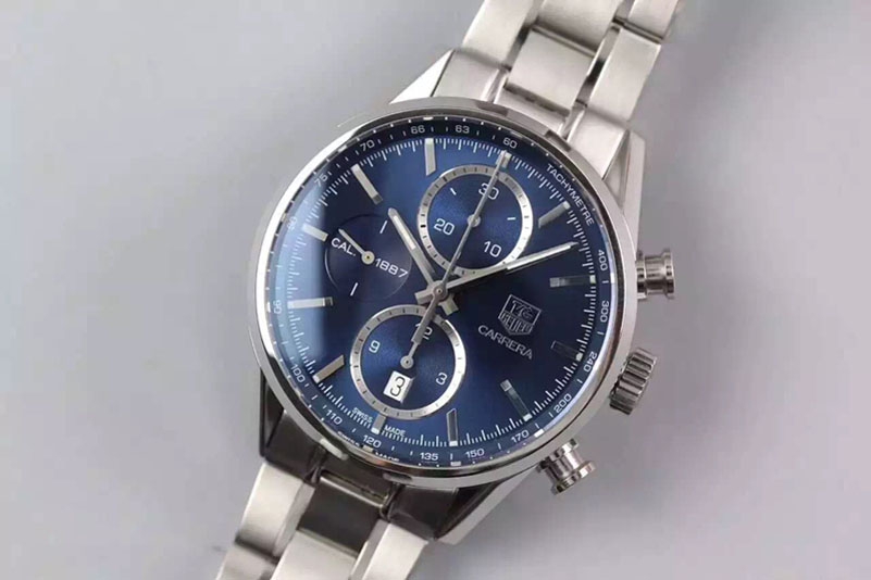 Tag Heuer Carrera CAL1887 Chronograph 41mm SS V6F 1:1 Best Edition Blue Dial on SS Bracelet CAL1887