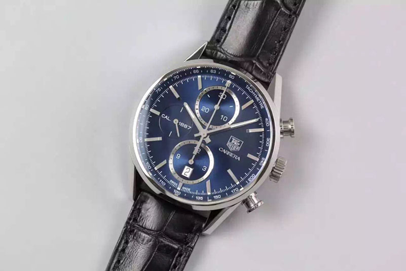 Tag Heuer Carrera CAL1887 Chronograph 41mm SS V6F 1:1 Best Edition Blue Dial on Black CAL1887