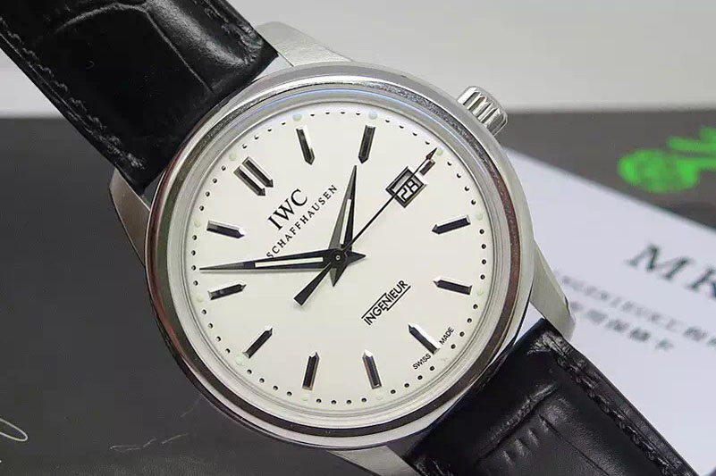 IWC Ingeniuer St.Laurens SS White Dial MK 1:1 Best Edition A80111 on Black Leather Strap