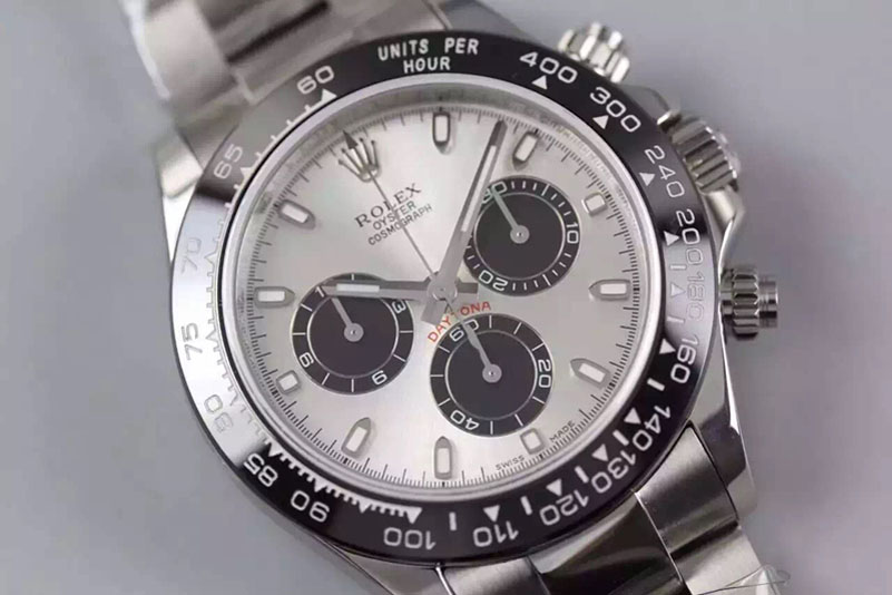Rolex Daytona JF 1:1 Best Edition Black Ceramic Bezel Silver Dial on SS Bracelet A7750