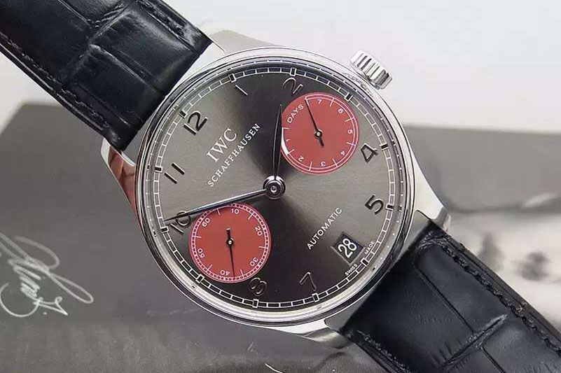 IWC Portuguese Real PR IW500126 ZF 1:1 Best Edition Gray/Red Dial on Black Leather Strap A52010