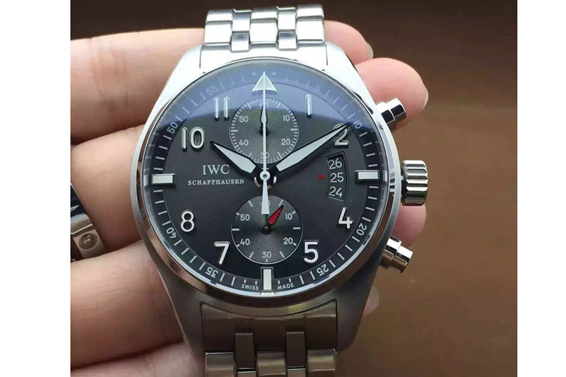 IWC Pilot Chrono SS 3878 Gray Dial on SS Bracelet A7750 V2