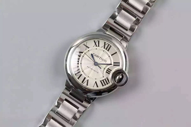 Cartier Ballon Bleu 33mm SS Silver Textured Dial on SS Bracelet ETA2671