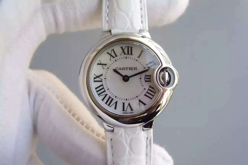 Cartier Cartier Ballon Bleu 28.5mm Ladies SS White Dial on Black/Pink/Deep Pink/Brown/Blue Leather Strap Ronda Quartz