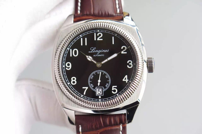 Longines Heritage 1935 SS Black Dial on BrownLeather Strap A23J
