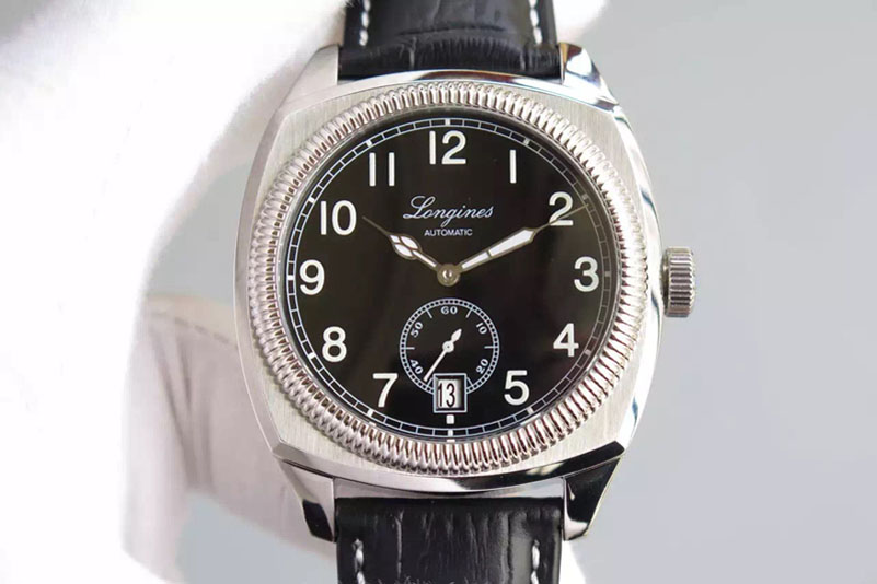 Longines Heritage 1935 SS Black Dial on Black Leather Strap A23J