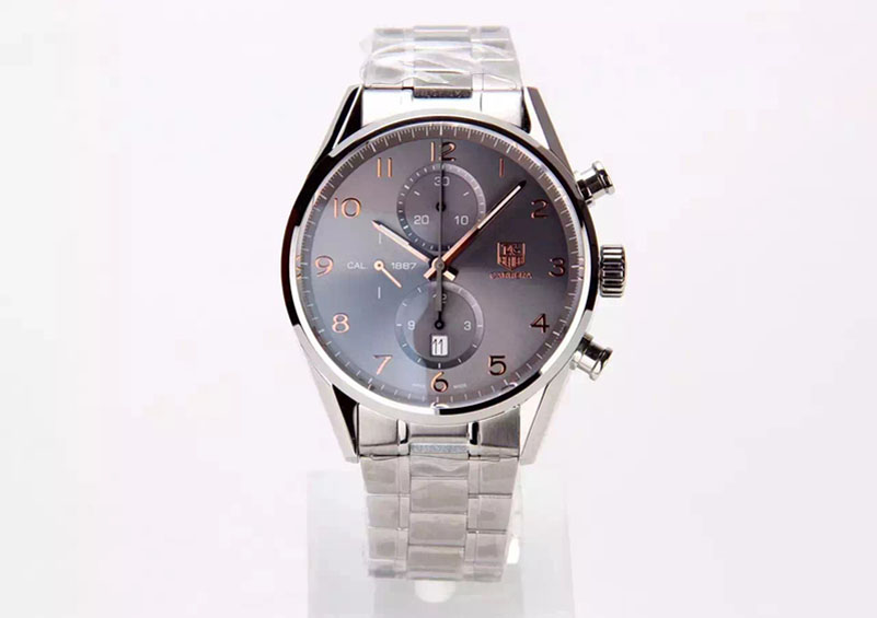 Tag Heuer Carrera Calibre 1887 Chrono V6F 1:1 Best Edition Grey Dial RG Markers on SS Bracelet CAL1887